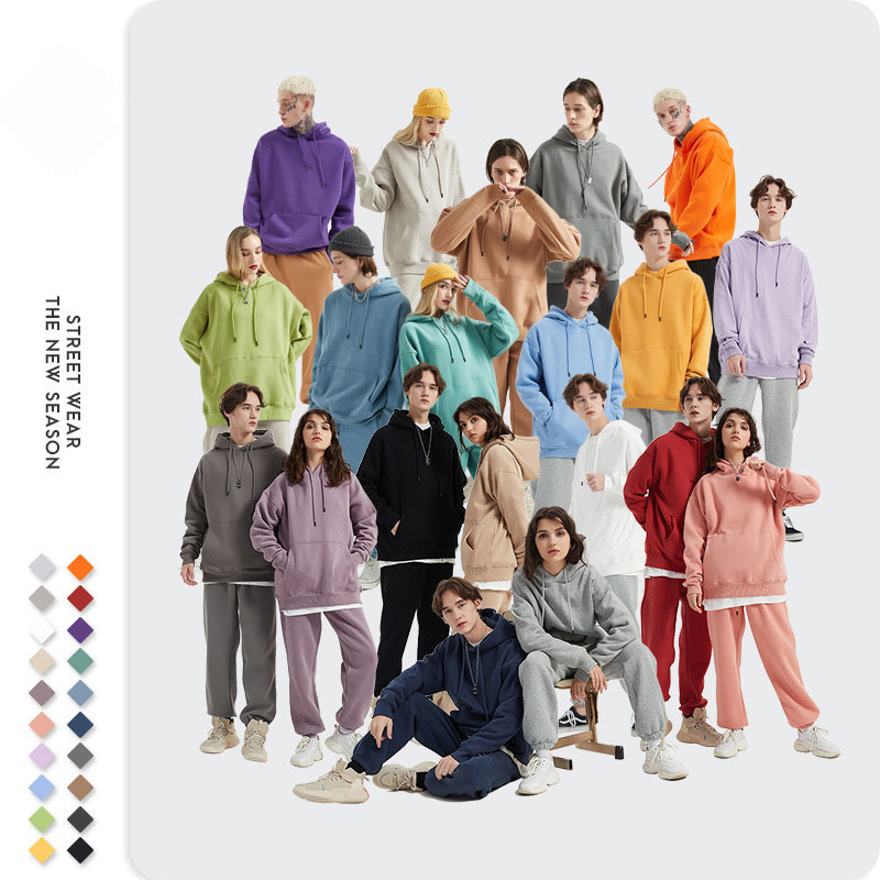 Trendy Brand Sweatshirts for Men and Women 2025 Autumn and Winter New Blank Solid Color Fleece-Lined Thickened Loose Hooded Sweatshirt Set in Stock