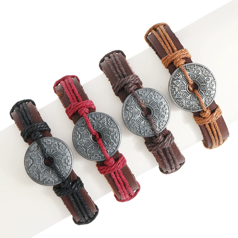 庞克 Woven metal retro leather bracelet handmade, accessory, direct factory sales, wholesale