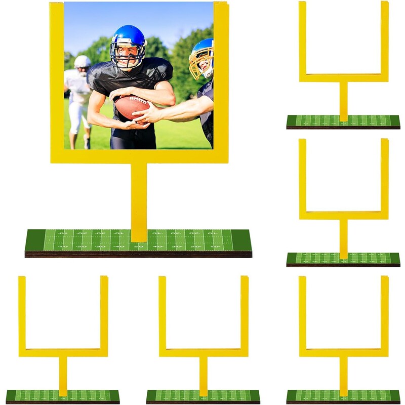 6-Piece Football Goalpost Table Decoration Set with Base, Wooden Football Frame Decorative Ornaments