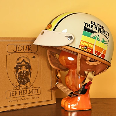 Motosiklet kaskı (dəbilqə): Retro Half Helmet Motorcycle Locomotive - rainbow-palm-m