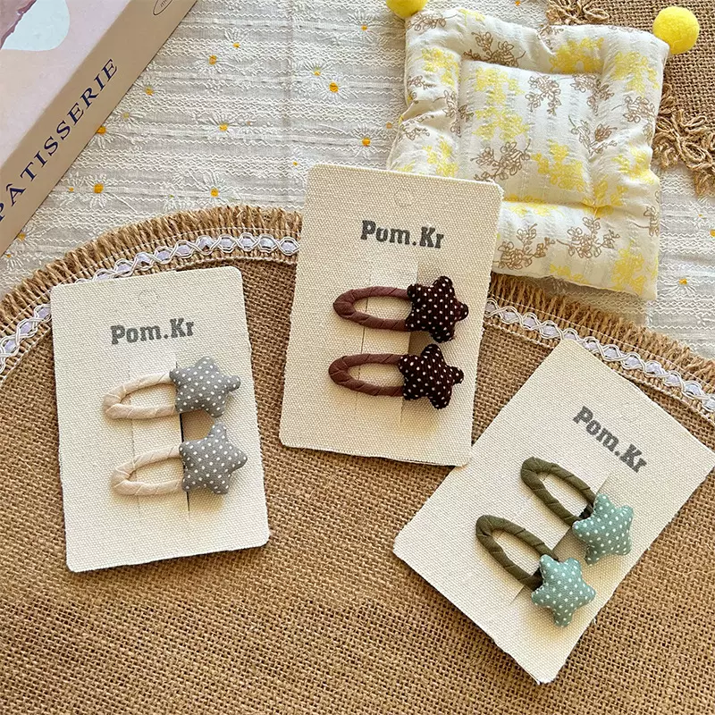 新款韩版简约儿童百搭星星波点布艺可爱刘海夹边夹五角星充棉发饰