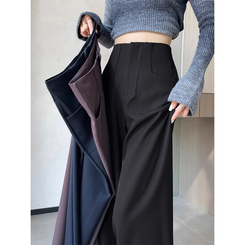 Pantalones de piernas anchas estrechas de alta sensación 2024 otoño nuevo estilo de cintura alta caída sensación de pantalones de trapazo recto pantalones largos