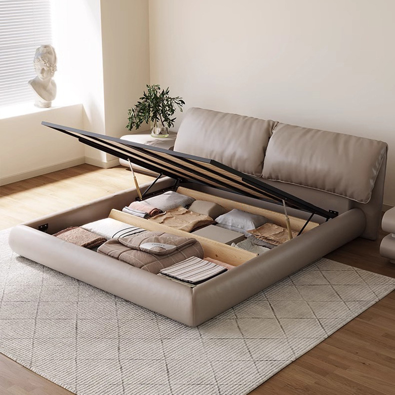 Baxter Elephant Oreas Cama de cuero real Cama doble minimalista italiana Dormitorio principal 2 * 2m Cama grande de paquete suave Cama de matrimonio simple