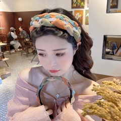 Korean Version High-End Gauze Braided Pearl High Crown Wide Edge Non-Slip Toothed Sweet Headband for Women