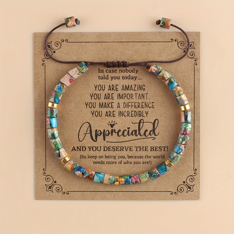 Woven adjustable organic bracelet handmade natural stone
