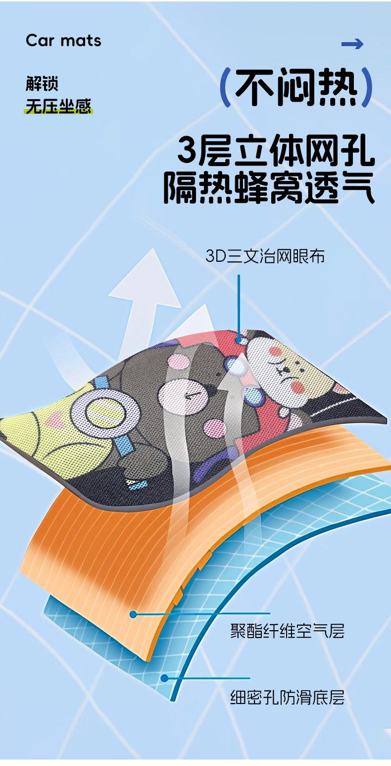 Cartoon Motorcycle Seat Cushion Cover Electric Vehicle 3D All-Inclusive Stereo Seat Cushion Cover Honeycomb Insulation Grids Battery Car Seat Cushion