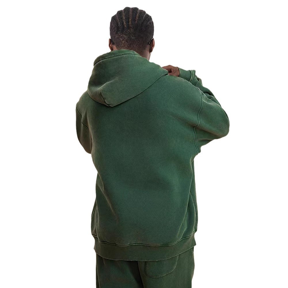 Comercio exterior 2024 marca de moda americana lavadora con sudadera con capuz cardigan retro con camisa con cremallera doble para hombres suelta sudadera con capuz