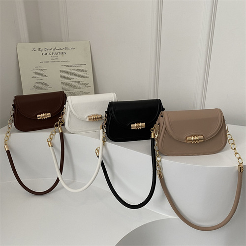 High-Quality Update Solid Color 2024 New Winter Retro Fashion Casual Crossbody Shoulder Underarm Chain Small Square Women's Bag