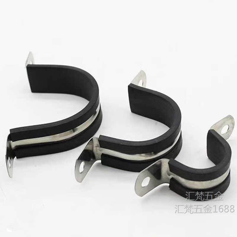 胶条骑马卡304不锈钢管卡u型水管卡子电缆固定卡扣夹带垫连线卡箍