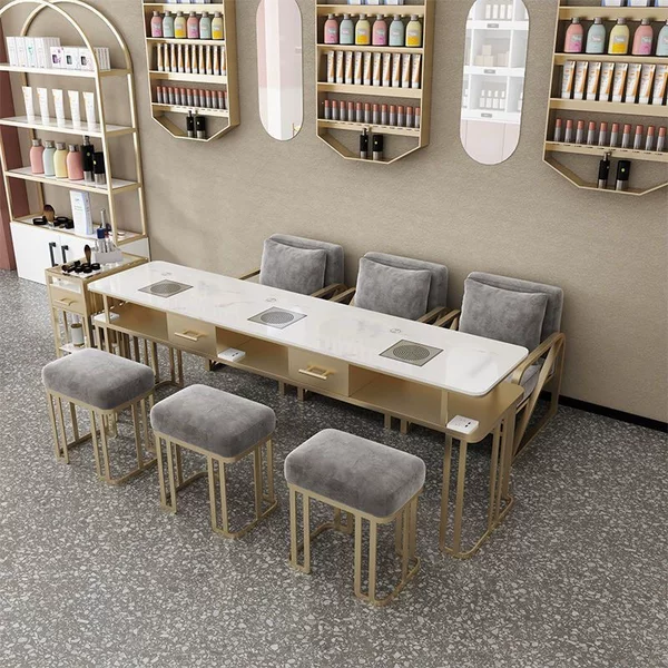 Nordic style manicure table and chair set, light luxury storage manicure table, double marble manicure table, popular internet store table