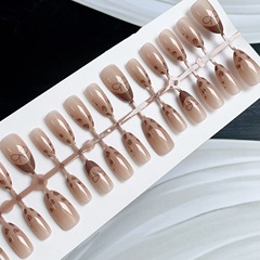 30片手工光療穿戴甲卡其小豹紋美甲片高級顯白指甲片穿戴甲