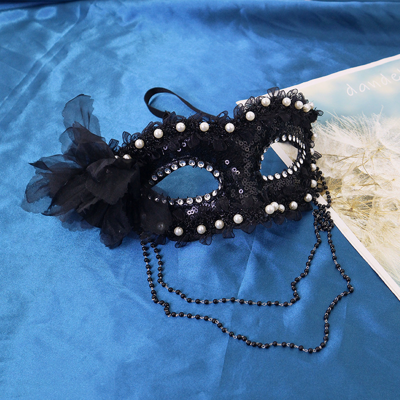 Ventas transfronterizas máscaras de flores laterales nuevas perlas mitad cara espectáculo de maquillaje de fiesta vestido sexy máscara de ojos de alto nivel