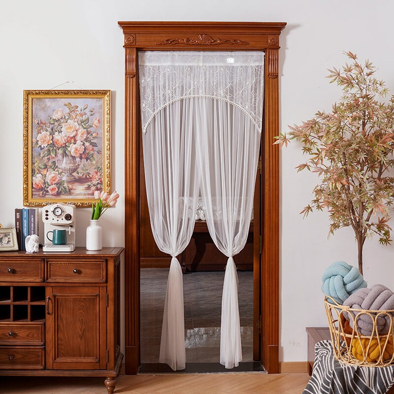 French-Style Door Curtain Lace Pearl Gauze Curtain for Home Use, No-Drill Partition Curtain for Bedroom, Kitchen, Bathroom Privacy French-Style Door Curtain Lace Pearl Gauze Curtain for Home Use, No-Drill Partition Curtain for Bedroom, Kitchen, Bathroom Privacy