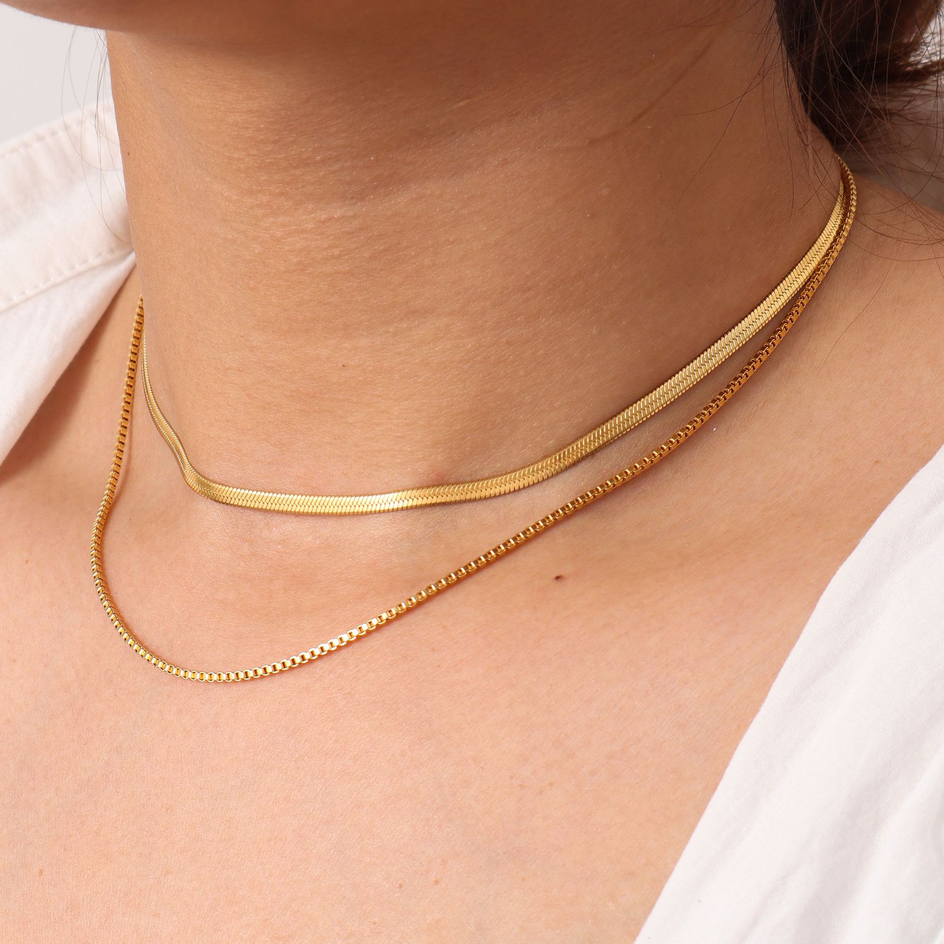 1 Piece Quantity Wholesale Jewelry Simple Style Classic Style Solid Color 304 Stainless Steel Plating Chain Layered Necklaces
