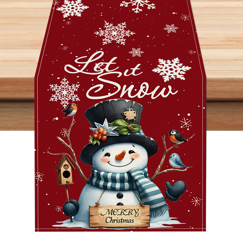 新しいクリスマスの雪だるまの亜麻のテーブルの旗の客間の食卓はテーブルクロスのクリスマスのレストランのテーブルクロスのお茶の布を飾ります。|undefined