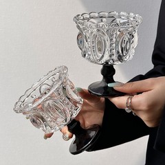 レトロな黒い水晶アイスクリームの高足カップのデザートカップはグラスの女性の高顔値insの飲み物のコップを収集します。