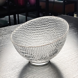 ◔ Crystal Glass Slanted Fruit Plate High-Value Display Bowl Commercial Salad Buffet Light Luxury High