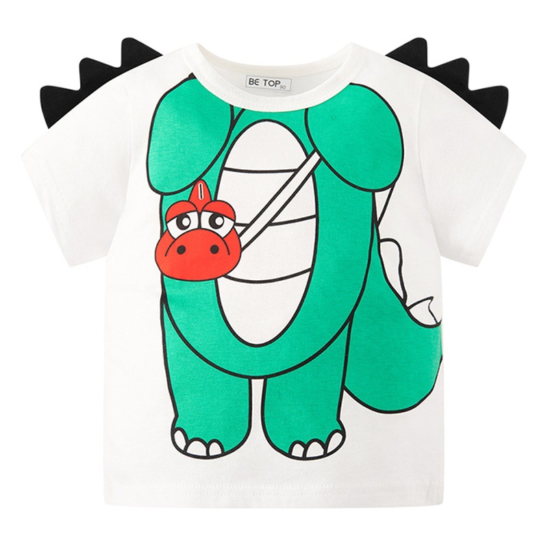 Ser superior de los niños de manga corta Camiseta de los niños de dibujos animados de dinosaurio tridimensional de media manga de algodón de verano cuello redondo entrega de una pieza