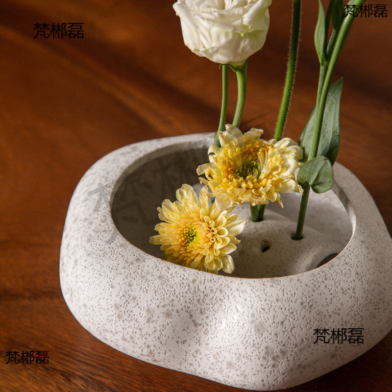 Jian Shan Flower Arranging Vessel, Japanese-Style Ceramic Vessel, Handmade Coarse Pottery, Ohara-Ryu Ikebana, Chinese Zen-Style Tabletop Ornament