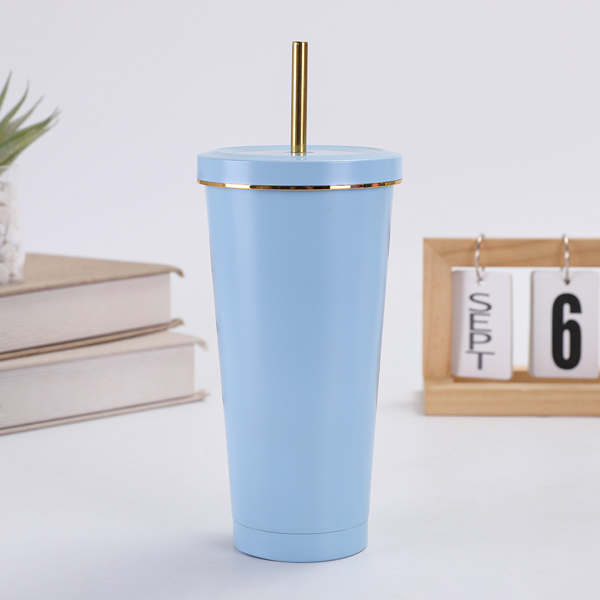 Taza de paja de acero inoxidable de doble capa de gran capacidad 750ml taza de café de perla vacío de mano taza de automóvil de hielo