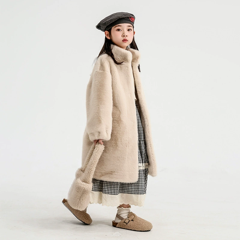 Девушка длинная имитация мехового пальто плюшевая куртка утолщая теплая кожа