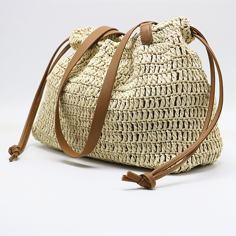 capacious woven straw beach shoulder bag for leisure one shoulder