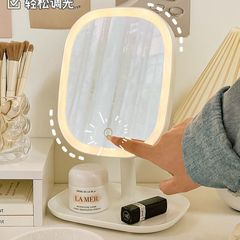 Led化粧鏡ランプ付きデスクトップネット赤女補光小鏡ins風寮デスクトップ携帯小型化粧鏡