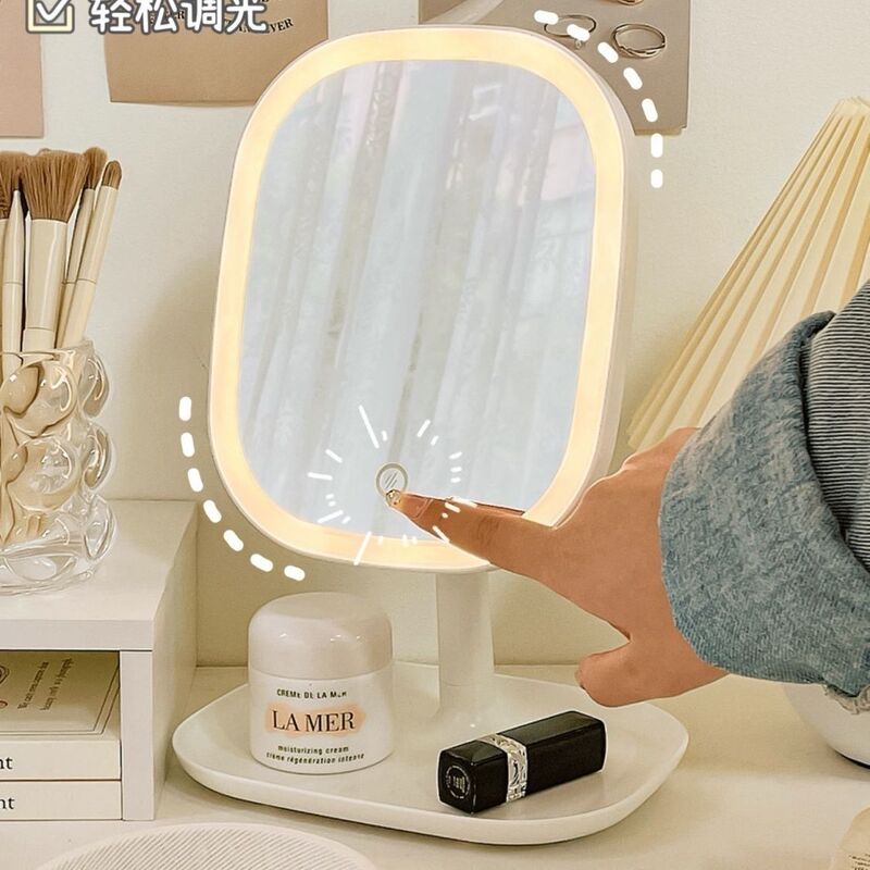 Led Makeup Mirror with Lamp Desktop Internet Celebrity Women's Small Mirror Ins Style Dormitory Desktop Portable Small Dressing Mirror