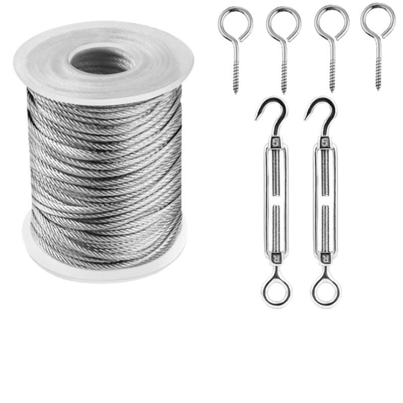 En stock de cable de acero inoxidable PVC recubierto cuerda de alambre de acero al aire libre luz colgante kit tensor de cuerda de gancho de resorte