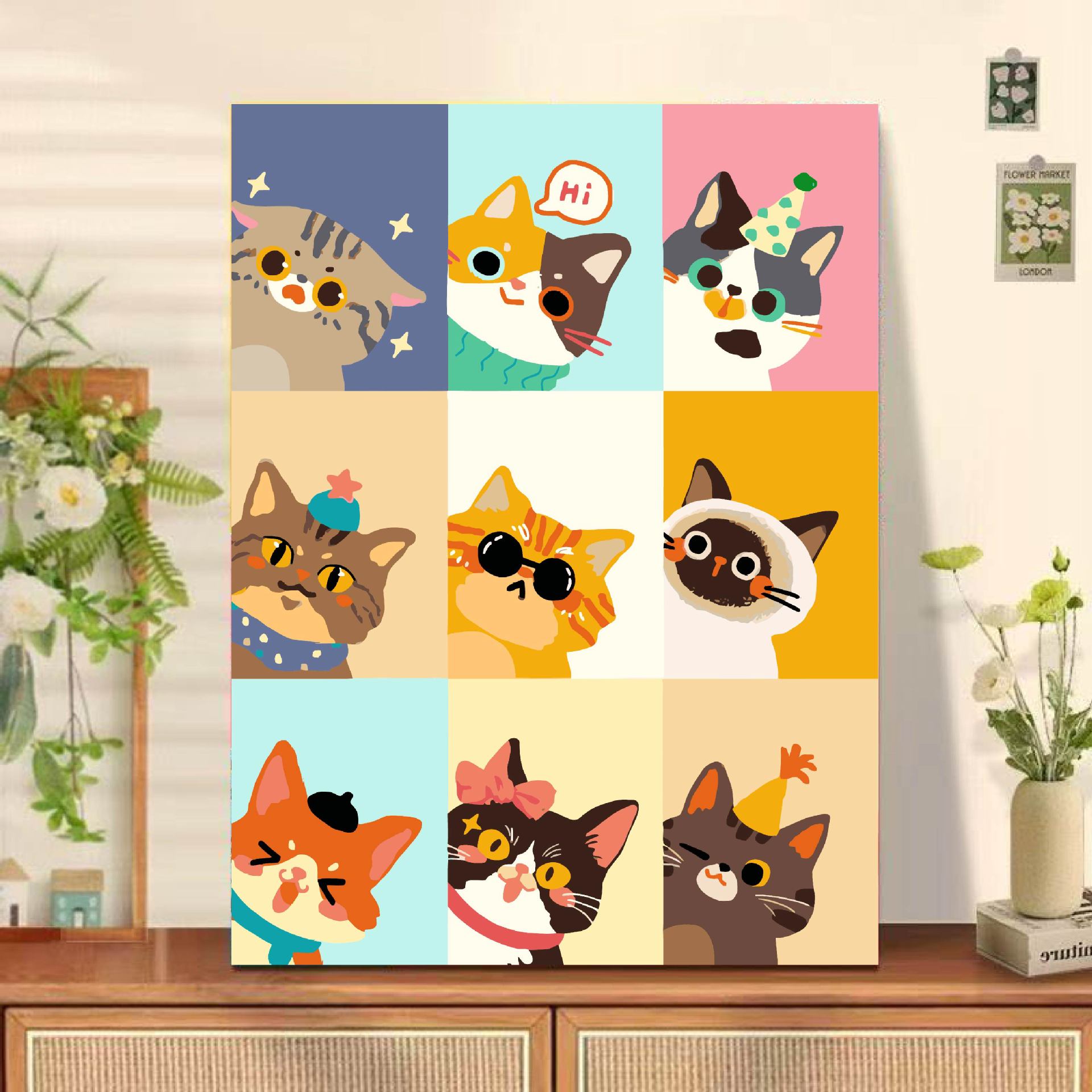 Dopamina gato gato pintura al óleo digital diy simple pintado a mano pintura de relleno pintada a mano dibujos animados pintura decorativa para niños