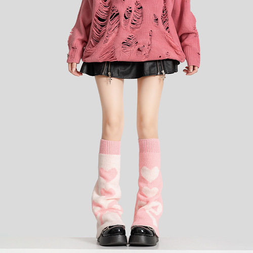 Red love wide-leg socks winter warm knitted wide-leg calf covers JK girls trend matching foot warmers