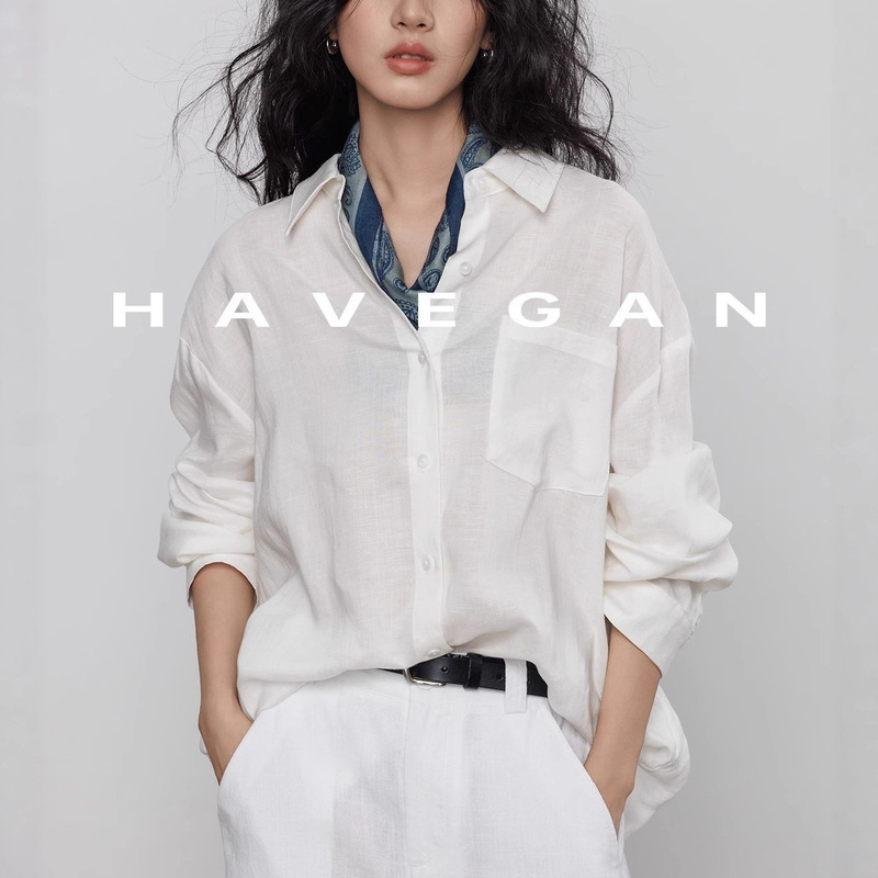 Women's Long-Sleeve Shirt with Tencel Linen, Vintage Style, Casual and Lazy, Suitable for Commuting