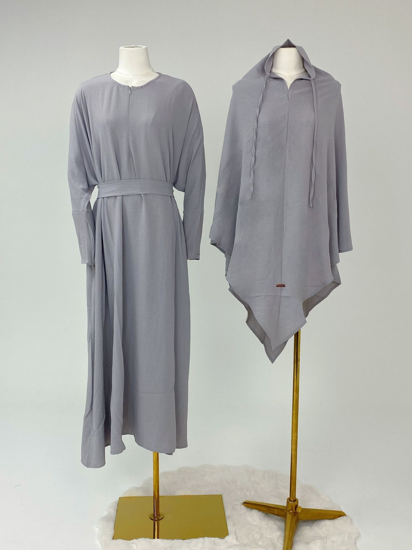 Women's Sophisticated Solid Color Long Dress Set Casual Elegant Two-Piece Maxi Dress Outfit_ecoleips.com