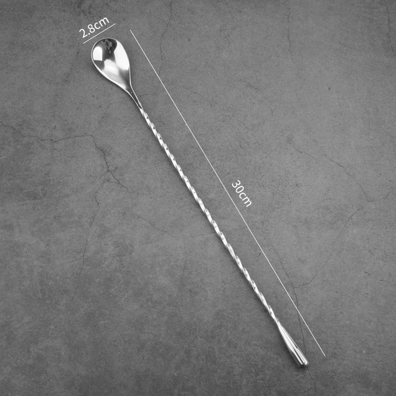 Ложка для бара из нержавеющей стали 304, ложка для бара с мелкой резьбой, ложка для перемешивания коктейлей, каплевидная ложка для бара, ложка для смешивания бара