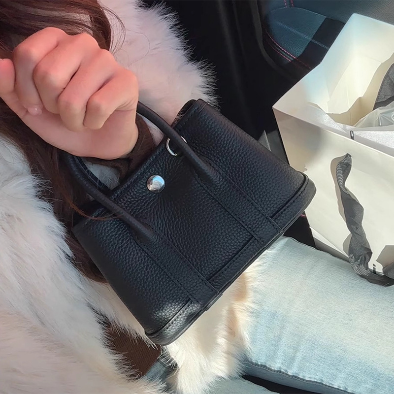 Top Grain Cowhide Mini Garden Bag Genuine Leather Tote Shoulder Crossbody Handbag Fashion Versatile Mini Bag - Thumbnail 4