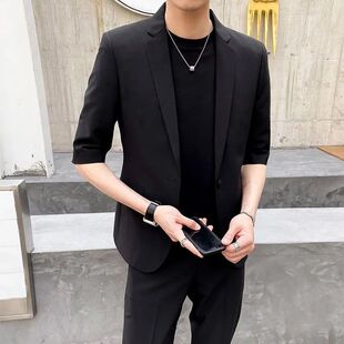 Short-Sleeved Suit Men's Summer Casual Thin Slim Fit Yuppie Handsome Mid-Sleeve Small Suit Trendy Jacket