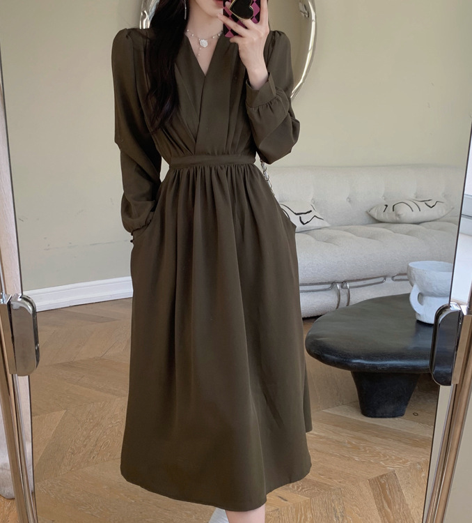 GraceChic Plus Size Damenbekleidung Herbst Neu Französischer V-Ausschnitt Taillenformende Ärmel für Damen, Bauch kaschierend Schlankmachend_voghion.com