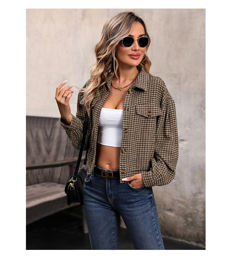 Women's Jacket Casual Plaid Lapel Autumn Coat For Women_voghion.com