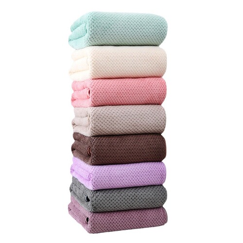 Hemmed coral velvet bath towel for household adult bath towel, enlarged and thickened solid color cartoon high density water absorption