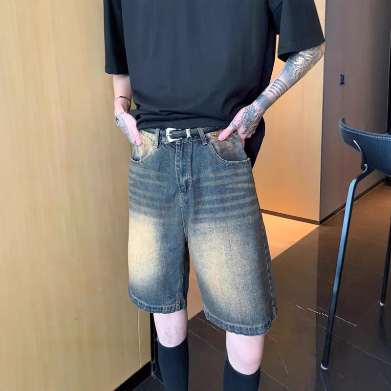 Amazon LAZADA AliExpress supply retro distressed fashion brand Denim shorts men's summer loose leisure beauty