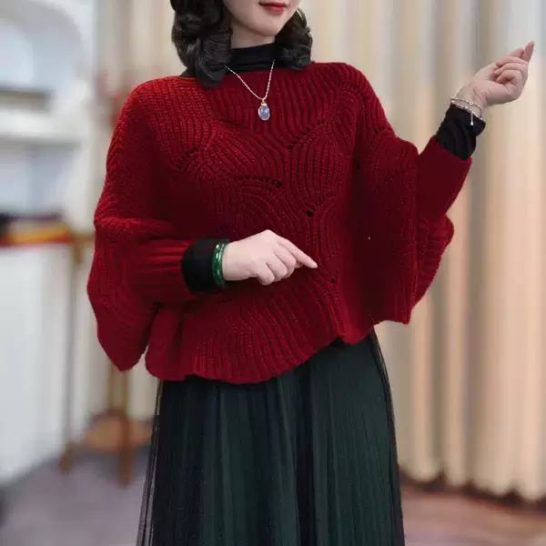 Cheongsam Shawl Knitted Shawl Women's Outerwear High-End Pullover Spring and Autumn Versatile Fashion Stylish Batwing Cardigan Coat Cover-Up