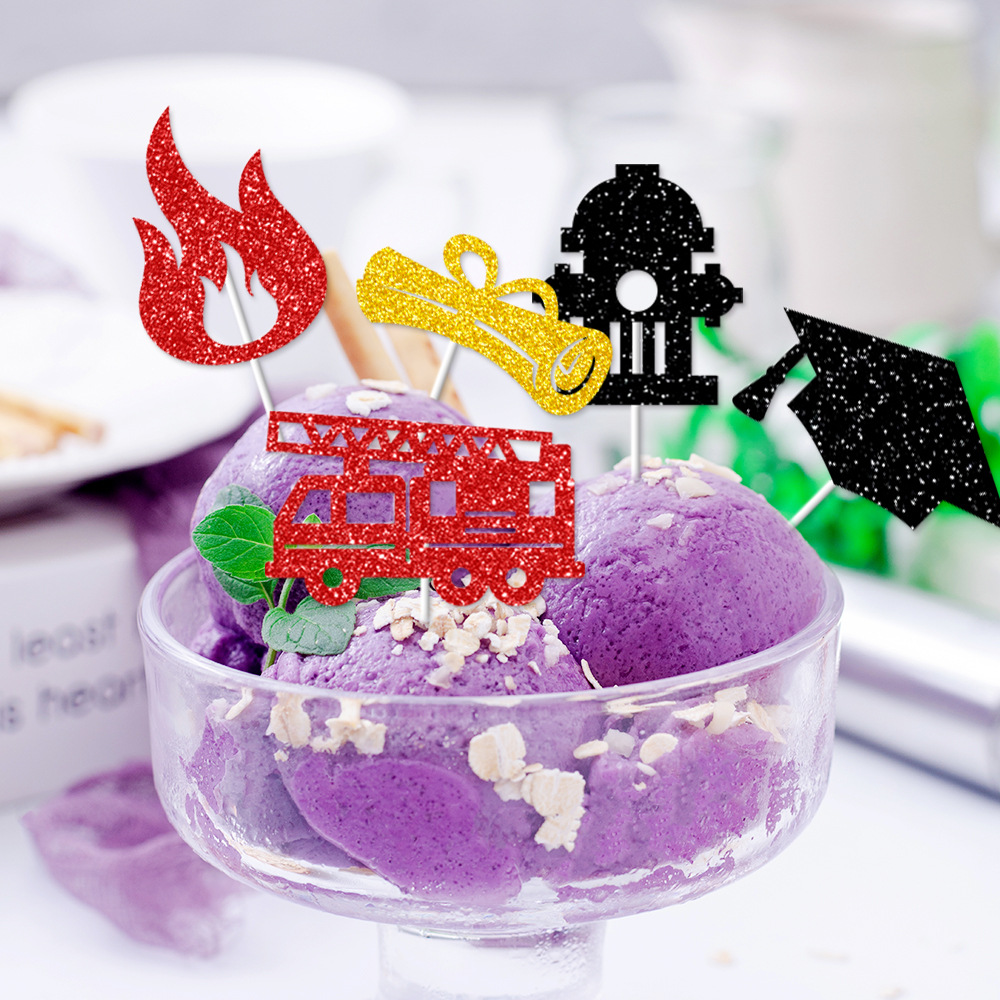 Decoración de pastel de graduación de Amazon temática de incendios cupcake plug-in party decoración