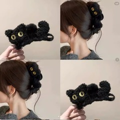 アニメのかわいい黒い白い猫のヘアピンのぬいぐるみのクリップの女性の大きいサイズの気質の後頭部のサメのクリップの頭飾り