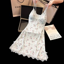 吊带睡裙女款夏季冰丝烫印蝴蝶高级睡衣甜美少女丝绸家居服网红风