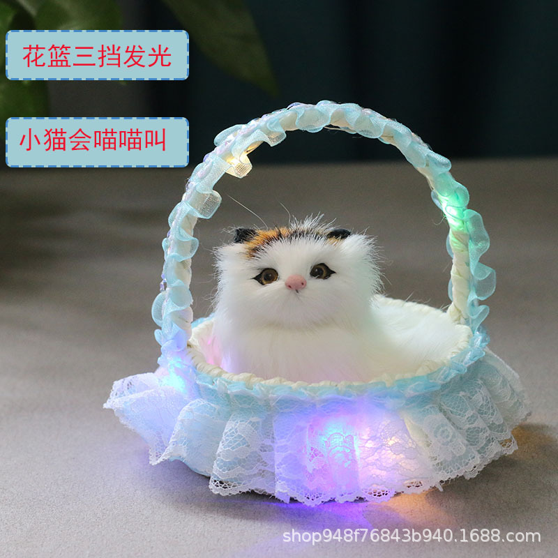 빛나는 바구니 (파란색) 고양이 블랙 헤드가 전화합니다.