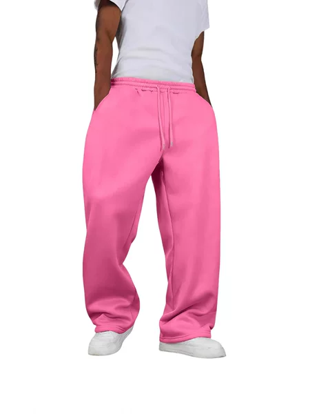 2025 Amazon Cross-Border New European and American Men's and Women's Same Style Pure Color Casual Loose Fleece-Lined Straight Wide-Leg Sweatpants
