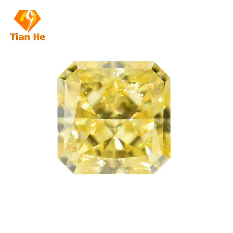 锆石裸石金黄高碳钻冰花切正方倒角人工合成宝石18K金首饰镶嵌