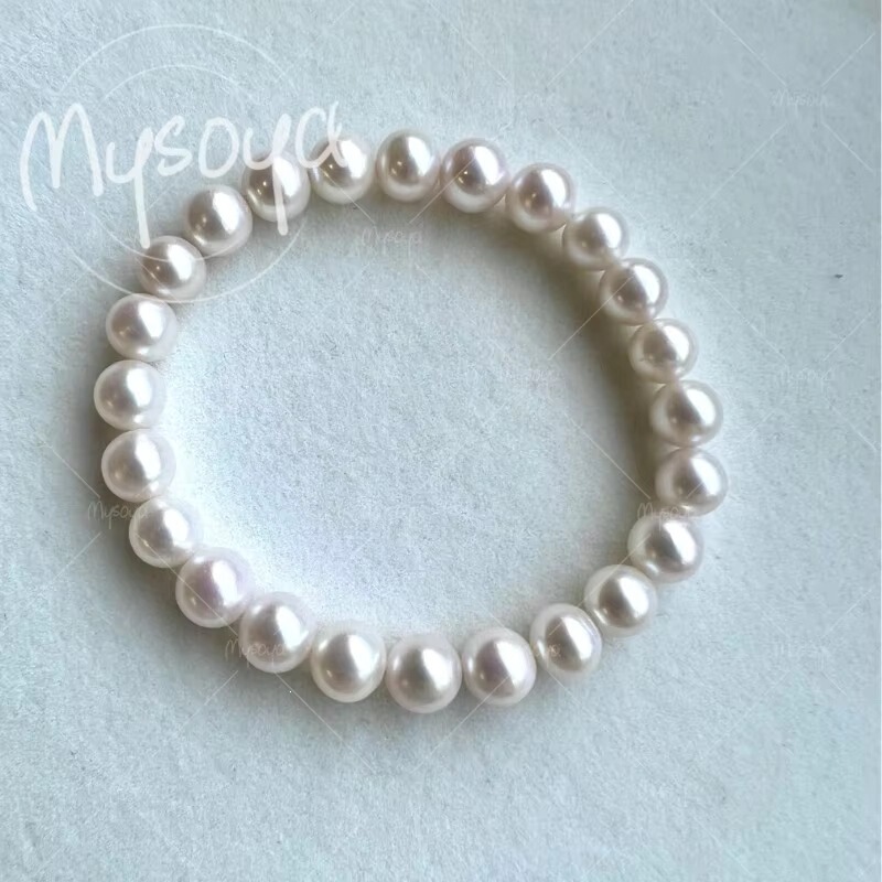 Mysoya 8-9mm White Freshwater Pearl Bracelet, with Gift Box, for Her/Him, A0091 Mysoya 8-9mm White Freshwater Pearl Bracelet, with Gift Box, for Her/Him, A0091