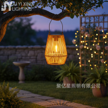 LED太阳能藤编灯笼吊灯 跨境户外别墅庭院装饰灯露营手提氛围灯