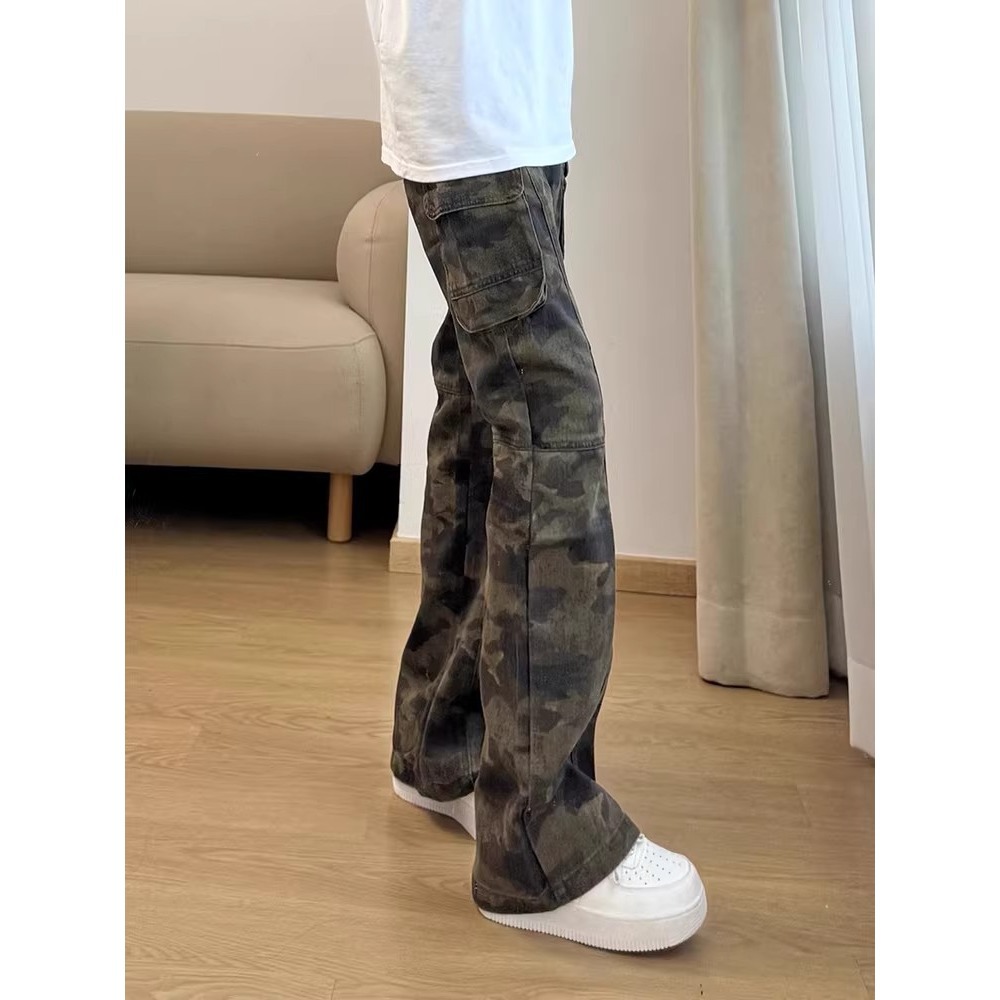 Primavera y verano Chao Gao Street multi-bolsillo pantalones casuales pareja hombre suelto jeans de camuflaje de trabajo retro pantalones de micro-escalado